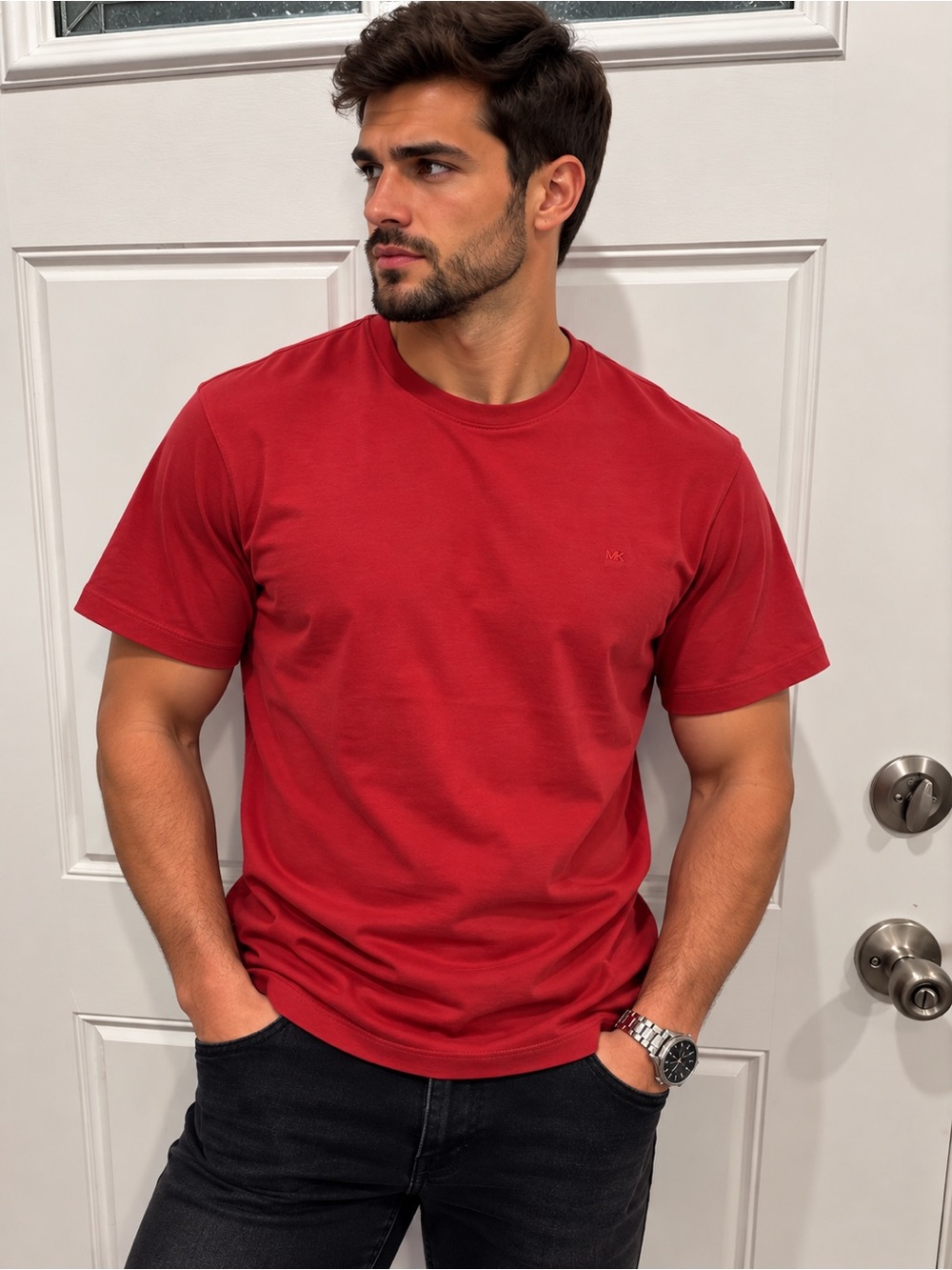 Michael Kors Men's Red Crewneck Short Sleeve Tee